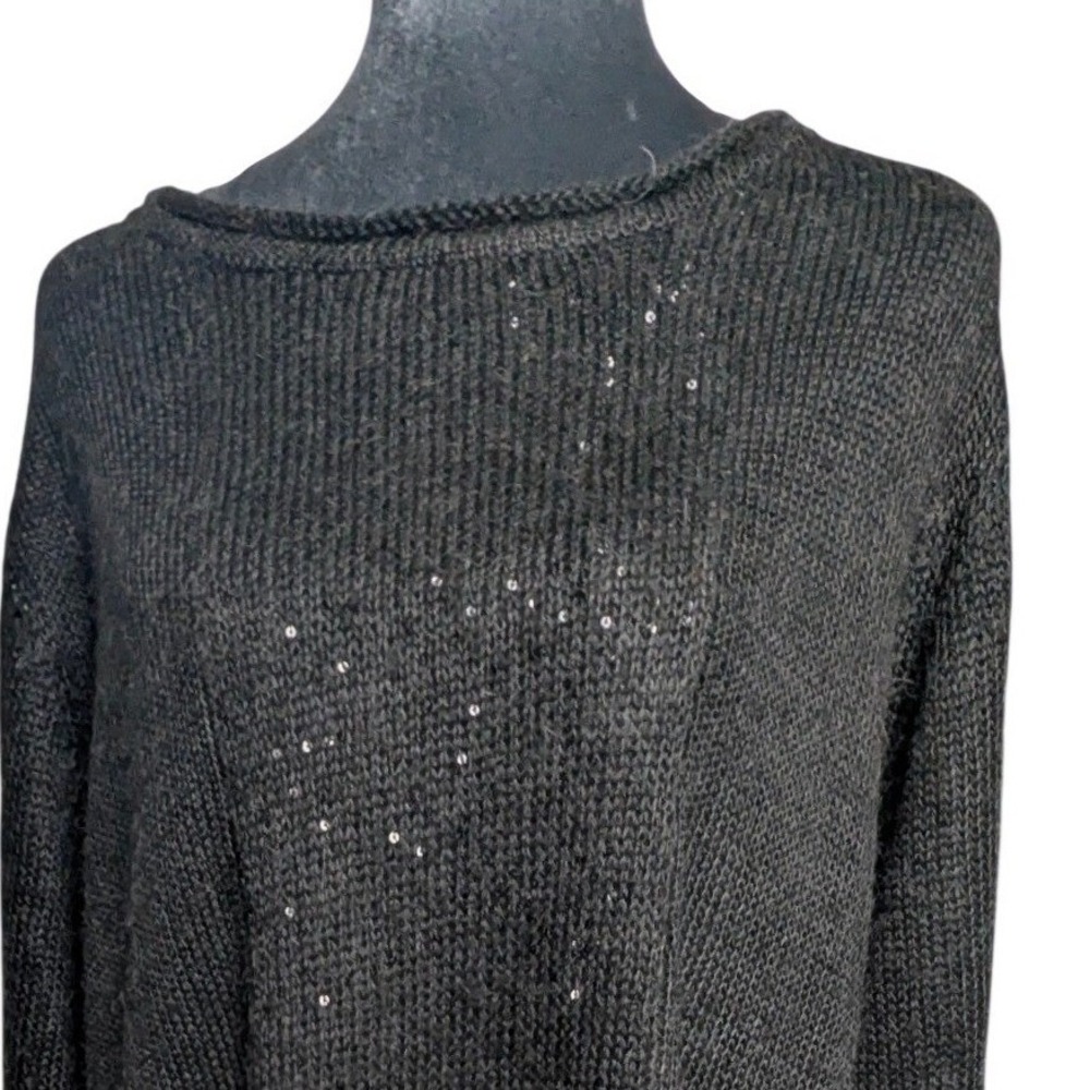 Avalin Womens Sequin Knit Pullover Sweater Charcoal Gray Crew Neck Size Large
